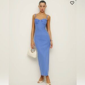 Reformation Stormi column dress in dusk / blue. Sweetheart neck. NWT size 12.